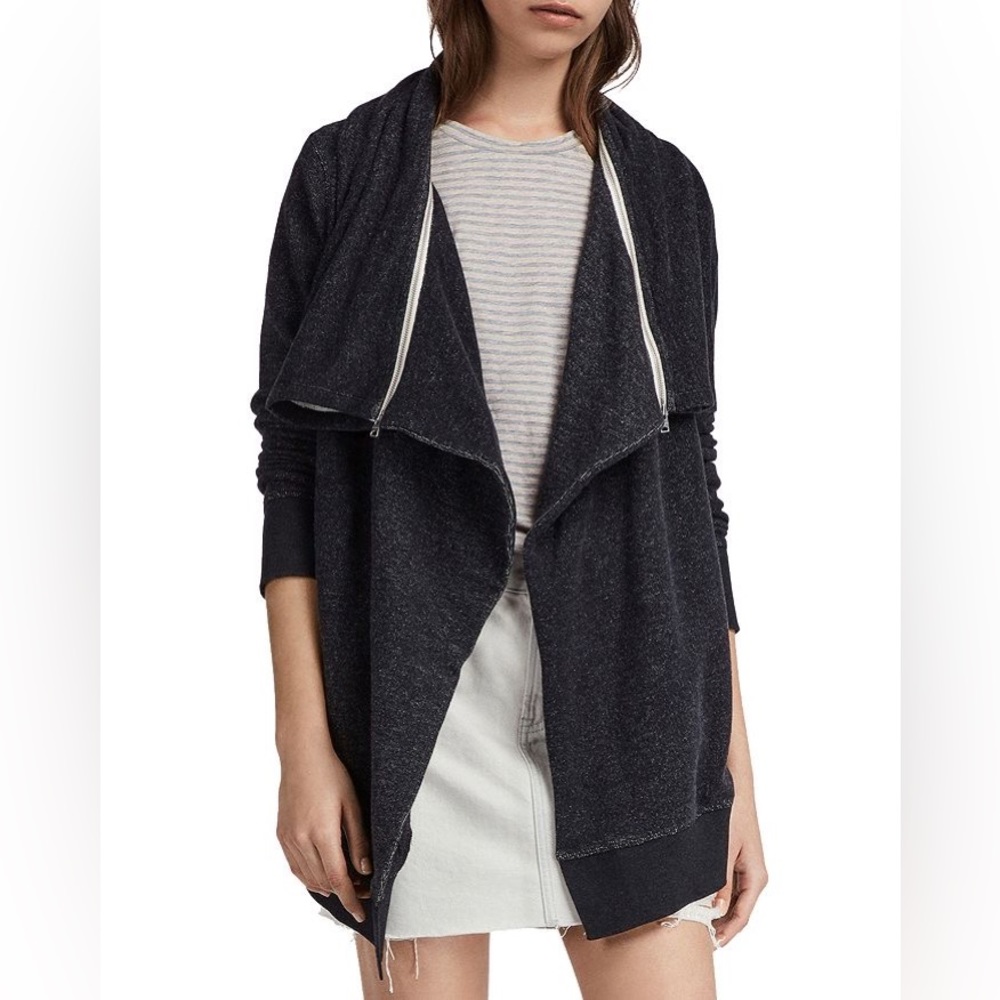 AllSaints dark gray cardigan in the Mila Dahlia style